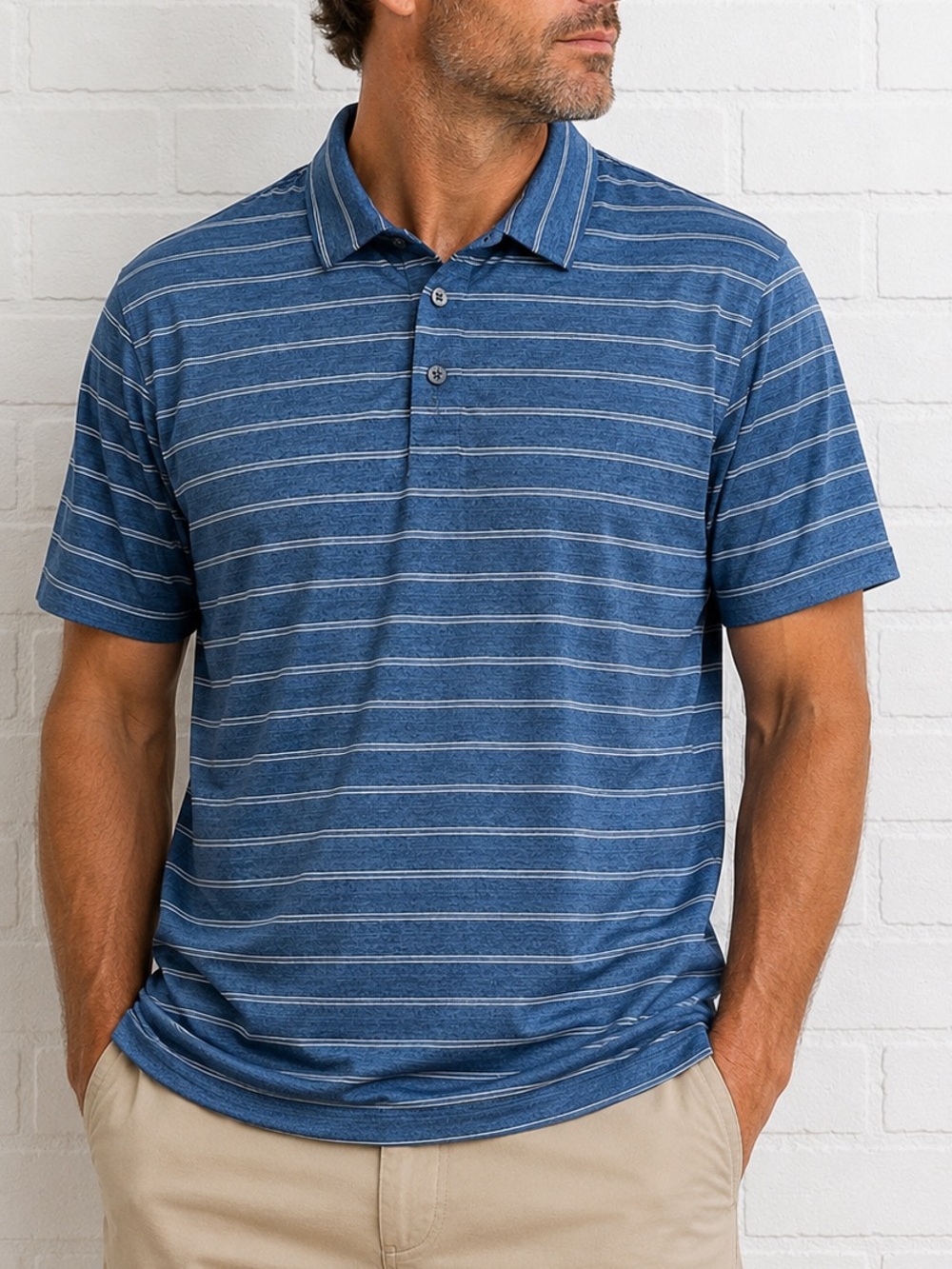Pebble Beach DryLuxe Performance Polo Shirt XL Blue Striped Golf Athletic Casual